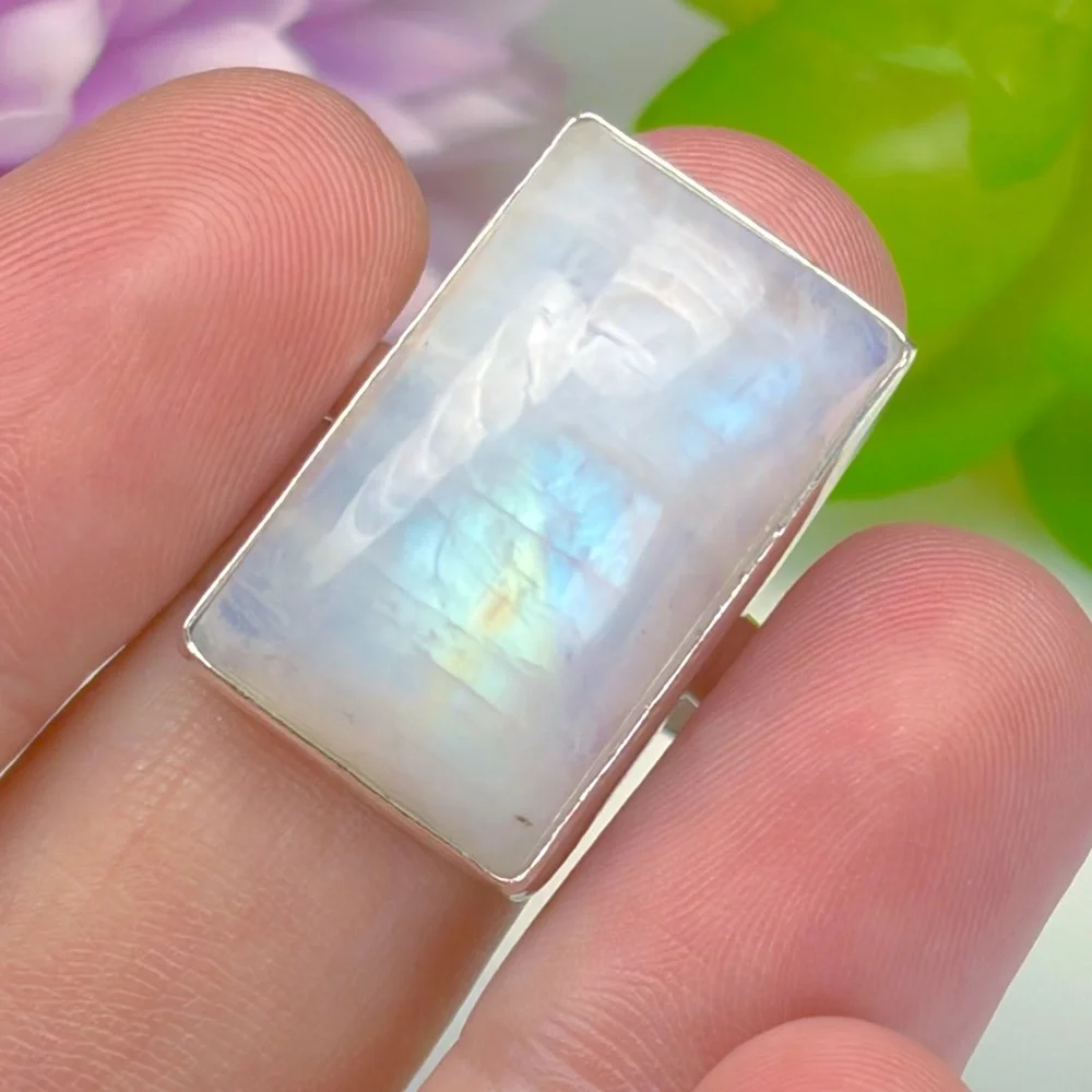 Pure Sterling Silver 925 Rainbow Moonstone Ring Size 9 1/4 9.25 Boho Southwest - Picture 3 of 10